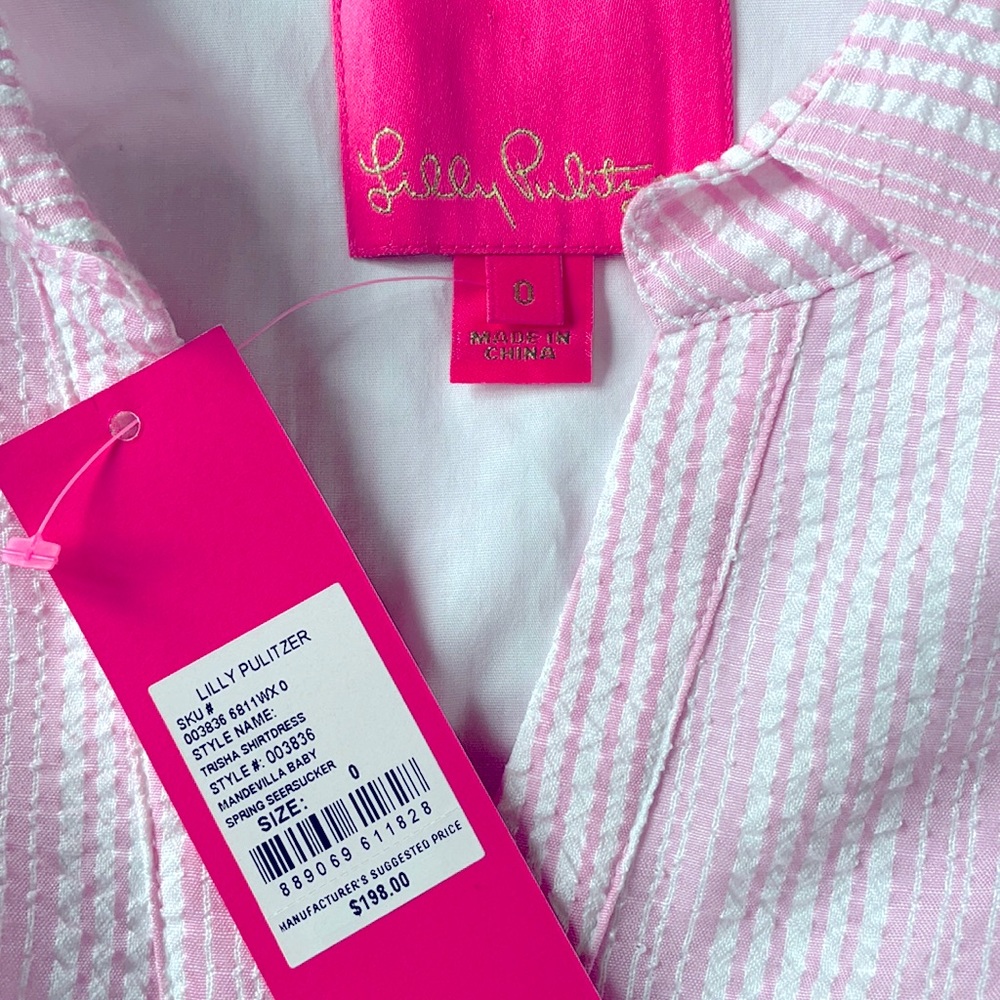 Lilly Pulitzer Trisha Pink Seersucker Dress NWT 0 - Picture 14 of 16